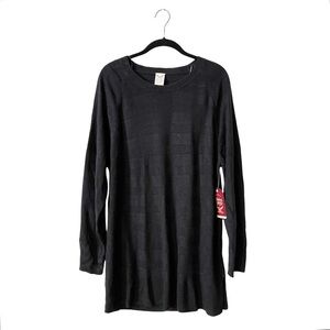 Faded Glory Sweater Womens Size 1X Black Crew Texture Long Sleeve Side Slits NWT